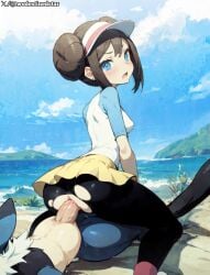 1boy 3x0013f ai_generated animal_genitalia animal_penis big_ears big_penis blue_eyes blue_fur brown_hair erection female female_human furry human human_on_feral interspecies kneeling looking_back lucario male male/female male_lucario male_pokemon male_pokemon/female_human nintendo on_top outdoors penetration penis pokemon pokemon_(species) pokephilia pussy reverse_cowgirl_position rosa_(pokemon) sex straddling vaginal_penetration