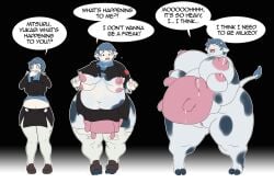 1girls 2016 4_breasts anthro areola areolae ass_expansion atlus bbw big_breasts blue_eyes blue_hair blue_shirt breast_expansion breasts breasts_bigger_than_head brown_shoes clothed clothed_female clothing cow_ears cow_girl cow_horns cow_humanoid cow_tail cow_udder crying english english_text fat_girl female female_only fuuka_yamagishi gekkoukan_high_school_uniform growing_out_of_clothes hooves horns huge_breasts human_to_anthro hyper_breasts lactation leaking_milk light-skinned_female light_skin light_skinned_female medium_breasts megami_tensei mikalthefang milk milking_request mind_control mooing multi_breast nipples nude nude_female persona persona_3 pussy requesting ripped_clothing ripped_shirt ripped_shoes ripped_skirt ripped_stockings ripping_clothing ripping_shirt school_uniform shirt shoes species_transformation speech_bubble stockings tears text text_bubble thick_thighs topless transformation transformation_sequence udder_growth udders wardrobe_malfunction weight_gain white_stockings wide_hips