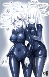 2_bodysuits 2girls 5_fingers blue_bodysuit blue_clothing blue_eyes blue_latex blue_tint bodysuit brainwashing cameltoe drooling english_text eyes female female_focus female_only femdom femsub good_girl hair heart hi_res human hypnosis jpeg kill_la_kill kiryuuin_satsuki large_ass large_breasts latex latex_clothing latex_gloves latex_suit latex_thighhighs limited_palette matoi_ryuuko mind_control mouth multiple_girls nipple_bulge open_eyes open_mouth personality_change rosvo rubber rubber_clothing rubber_suit saliva speech_bubble student sweat teeth text thick_thighs white_hair wide_hips