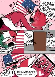 2boys blush comic countryhumans gay male male_only mexico_(countryhumans) red_body red_skin spanish_text text united_states_of_america_(countryhumans) yaoi