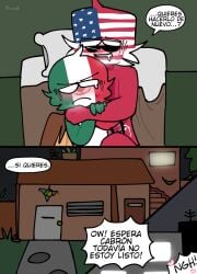 2boys blush comic countryhumans gay male male_only mexico_(countryhumans) red_body red_skin spanish_text text united_states_of_america_(countryhumans) yaoi