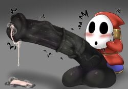 alexklein animal_genitalia animal_penis black_penis cum dripping_cum huge_balls huge_cock male_only mario_(series) mask massive_penis red_hood shy shy_guy tagme veins veiny_penis