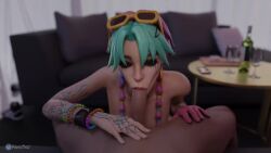 1boy 1girls 3d animated big_breasts blowjob blue_eyes blue_hair bracelets choker clothing eyewear_on_head fawxtwo fellatio fortnite fortnite:_battle_royale glove lipstick makeup male/female naked no_sound nude oral pink_hair pov selene_(fortnite) slut submissive sunglasses sunglasses_on_head sweat tagme tattoo tattoo_on_arm tattoos teal_hair two_tone_hair video wet_clothes