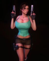 1girls 3d 3d_animation alternate_breast_size animated big_breasts bimbo bouncing_breasts breasts brown_eyes brown_hair dual_wielding female female_only female_solo gigantic_breasts gun guns holding_gun holding_object holding_weapon holding_weapons hourglass_figure huge_breasts human human_only jiggle jiggling_breasts lara_croft lara_croft_(cosplay) large_breasts midriff navel nipple_bulge nipples nipples_visible_through_clothing no_bra oc original_character short_shorts shorts solo solo_female tagme tank_top thick_thighs tomb_raider vaako video walk_cycle walking walking_towards_viewer weapon weapons