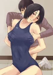 1boy breast_grab female groping one-piece_swimsuit swimsuit tomoshiki