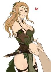 big_breasts breasts cleavage elf elf_ears elf_female elf_girl elves fantasy female female_focus female_only frostypersimmons hair large_breasts simple_background wardancer warhammer_(franchise) warhammer_fantasy wood_elf