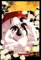 feet flower hanafuda hanafuda_(manga) high_res highres manga nude okama scan