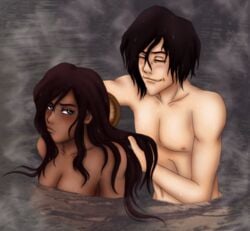 1boy 1girls avatar_legends bathing dark-skinned_female dark_skin female human ivewashere korra large_breasts male nude smooth_skin straight tahno the_avatar the_legend_of_korra water water_tribe