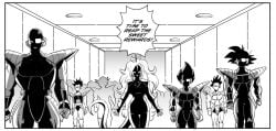 1girls 5boys android_21 bardock dragon_ball dragon_ball_fighterz dragon_ball_super dragon_ball_z funsexydragonball gloves majin_android_21 monochrome muscular_male nappa saiyan saiyan_armor tail vegeta