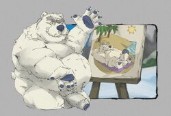 2023 anthro balls beach bear belly big_belly blue_glans blue_nose club_penguin erection foreskin genitals glans herbert_p._bear humanoid_genitalia humanoid_penis kumalove lying male mammal nude on_back overweight overweight_male penis polar_bear seaside solo standing sun ursine white_body