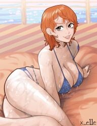 1girls big_ass big_butt bubble_ass bubble_butt female female_only large_ass large_breasts looking_at_viewer nami nami_(one_piece) one_piece orange_hair pre-timeskip short_hair wet_body wet_clothes x_e11e