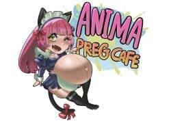 1girls big_belly cat_ears cat_tail catgirl clone66 disproportional english_text female female_only hyper_belly maid_headdress maid_uniform pregnant ready_to_pop solo solo_female text veiny_belly