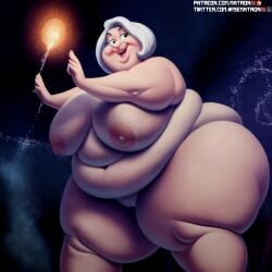 1girls 4k ai_generated bbw belly belly_button big_belly cinderella_(1950_film) disney fairy_godmother_(disney) female female_only gilf granny gray_hair highres large_breasts magic matronai_(artist) mature mature_woman nude obese obese_female old older_female patreon patreon_username pinup pussy side_view solo ssbbw stable_diffusion thick thick_arms thick_ass thick_thighs thighs twitter_username wand