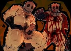 bara bara_tits bileshroom blood blood_stain chubby_male cumshot fanart flaccid_penis gloves gore guro hi_res horror horror_(theme) jerkingoff male male_only masked_male masturbation night_shift_abductor nightmare_husbando puppet_combo semi-erect solo solo_male stay_out_of_the_house tagme the_butcher_(character)