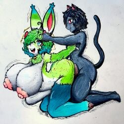 absurd_res animal_humanoid anthro balls bell bell_collar big_balls big_breasts big_nipples big_penis bovid breasts caprine collar felid felid_humanoid feline feline_humanoid female fur fur_collar genitals green_body green_fur green_hair grey_body grey_fur grey_hair hair hi_res hooves horizontal_pupils horn horn_grab huge_balls huge_breasts huge_cock humanoid hyper hyper_genitalia hyper_penis lagomorph lagomorph_humanoid leporid leporid_humanoid mammal mammal_humanoid nipples penis pupils rabbit rabbit_humanoid raised_tail sex shaking shaking_breasts sheebi sheebibites sheep stomach_bulge tail teal_eyes thick_thighs traditional_media_(artwork)