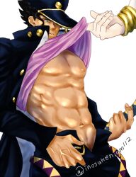 2boys artist_name dio_brando jojo's_bizarre_adventure jotaro_kujo male male_focus male_only muscular_male pecs shirt_pulled_up shirt_up stardust_crusaders veiny_hands