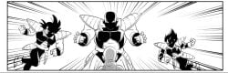 4boys bardock black_and_white dragon_ball dragon_ball_super dragon_ball_z funsexydragonball krillin kuririn monochrome nappa saiyan saiyan_armor vegeta