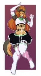 after_anal after_sex black_fur canine cheerleader cheerleader_outfit cheerleader_uniform crossdressing cum cum_evaporating cum_in_mouth cum_on_face dakimakura dakimakura_design dog_ears dog_tail exhausted exhausted_male exhaustion femboy feminine_male fully_clothed furry furry_only kingofkof leash leash_and_collar lipstick long_hair long_sleeves looking_at_viewer male_anthro miles_(kingofkof) orange_hair skirt submissive submissive_male thick_thighs thigh_highs thighhighs thighs writing writing_on_body