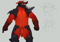 1boy 2023 abs armor balls big_muscles chaos_knight dendryte_axxon dota dota_2 genital_fluids genitals glans grey_background helmet humanoid_genitalia humanoid_penis male male_only muscular muscular_male pecs penis precum red_balls red_body red_penis red_skin simple_background solo standing uncensored vein veiny_penis