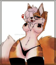 anthro ass big_breasts black breasts canid canine clothing dominant dominant_female female female/female female_on_top fluffy fox fox_tail front_view fur furry kirry kirry_kitten kirry_kitten_01 kynn leg_markings lencerie lingerie low-angle_view mammal markings muslos nipple_tape nude nude_anthro ogawa on_top panties skinny solo standing tail taped_nipples thick_thighs thigh_markings underwear watermark