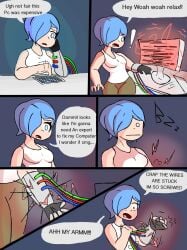 1girls blue_eyes blue_hair comic english_text female female_only ghastlypann panic smg4 speech_bubble tagme tari_(smg4) virus