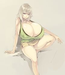 1girls bra breasts huge_breasts kisame_(muneneko) large_breasts long_hair muneneko purple_eyes white_hair