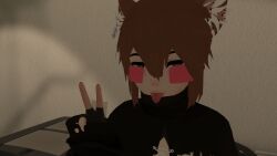 blush brown_hair cat_boy cat_ears catboy drool femboy femboyiguess goth peace_sign self_upload tongue_out vrchat