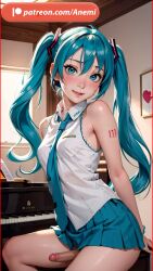 3d ai_generated anemi blue_eyes blue_hair cock female futanari hatsune_miku penis vocaloid