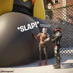 3d ass ass big_ass big_butt blender d'ark_(fortnite) dialogue doonography female fortnite fortnite:_battle_royale funny giantess helmet huge_ass huge_butt male male/female meme size_difference slap slapping_ass slapping_butt supersonic_(fortnite) taller_female text tight_clothing x-lord