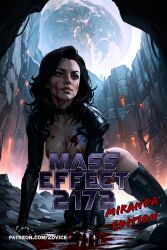 1girls 2dvice ai_generated black_hair blood breasts comic comic_page costume female female_only game_cg horror mass_effect miranda_lawson monster sci-fi solo space