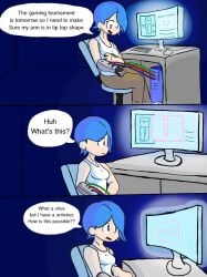 1girls blue_eyes blue_hair comic english_text female female_only ghastlypann smg4 speech_bubble tagme tari_(smg4) virus