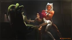 3d 3girls ahsoka_tano alien alien_girl alien_humanoid background barefoot being_watched bent_over chair closed_eyes dark_room doggy_style feet female female_only gradient_hair green-skinned_female green_skin hair hair_grab hair_pull hair_pulling headband headgear hera_syndulla human human_on_humanoid humanoid humansub indoors interspecies interspecies_yuri jedi leg_grab leg_up lesbian_sex long_hair masturbating multiple_girls nude nude_female oil on_chair orange-skinned_female orange_body orange_skin poseidonx purple_hair sabine_wren shiny_skin side_view sitting spread_legs standing standing_sex star_wars star_wars:_ahsoka student teacher teacher_and_student teeth teeth_clenched tentacle_hair threesome togruta trio twi'lek twitter_username watching watermark yuri