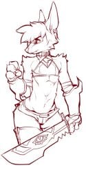 1anthro 1boy 1femboy anthro booty_shorts claws collar crop_top doxy femboy fox furry furry_male furry_only girly melee_weapon onta shorts skimpy slim solo solo_male standing sword thighhighs