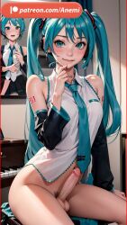 3d ai_generated anemi blue_eyes blue_hair cock female futanari hatsune_miku penis vocaloid