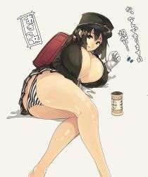 ass_cleavage backpack big_breasts black_eyes black_hair breasts butt_crack huge_breasts large_breasts laying_down long_hair muneneko panties