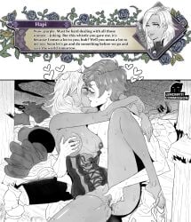 1boy 1girls 2koma alternate_costume alternate_hairstyle blush breast_grab breasts cute dark-skinned_female dark_skin english_text female female_focus fingering fingering_partner fire_emblem fire_emblem:_three_houses fire_emblem_warriors:_three_hopes greyscale groping hapi_(fire_emblem) hug kissing lemonfiti long_hair male medium_breasts monochrome nintendo nipples official_alternate_costume official_alternate_hairstyle shez_(fire_emblem) shez_(male)_(fire_emblem) vaginal_penetration wholesome wholesome_sex