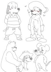 2023 anthro balls bear blush bottomwear canid canine canis chibi clothing dogtanian dogtanian_and_the_three_muskehounds domestic_dog duo erection genitals hat headgear headwear hi_res kemono male male/male mammal moeouji mouse murid murine overweight overweight_male penis pip_(muskehounds) planchet_(muskehounds) rodent sex shirt shorts simple_background solo topwear white_background young