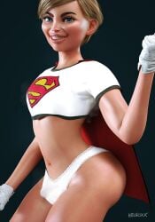 1boy 3d big_ass blonde_hair blue_eyes bulge cape crop_top femboy feminine_male gloves hitchcock male male_only panties panty_bulge percy_(hitchcock) short_hair small_penis supergirl_(cosplay) superhero_costume trap white_gloves white_shirt white_t-shirt