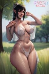 1girls ai_generated aiporndude areolae baldur's_gate baldur's_gate_3 black_hair braided_hair braided_ponytail cameltoe circlet curvaceous curvy curvy_female curvy_figure dungeons_and_dragons elf elf_ears elf_female forest forgotten_realms huge_breasts large_breasts lingerie looking_at_viewer micro_bikini nipple_bulge nipples nipples_visible_through_clothing outside pointy_ears see-through_clothing shadowheart sheer sheer_clothes sheer_clothing solo solo_female solo_focus thick_thighs transparent_clothing veil wide_hips