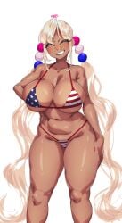 1girls american_flag_bikini bikini blonde_hair breasts brown_skin cleavage dark-skinned_female dark_skin female gyaru hi_res hololive hololive_english hololive_english_-council- large_breasts long_hair makinakid thick_thighs tsukumo_sana twintails virtual_youtuber