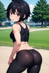 ai_generated aig1587 black_clothing black_hair black_leggings breasts brown_eyes bubble_butt city city_background female leggings looking_at_viewer marvel outside peni_parker solo spider-man:_across_the_spider-verse spider-man:_into_the_spider-verse spider-man_(series) training workout_clothes