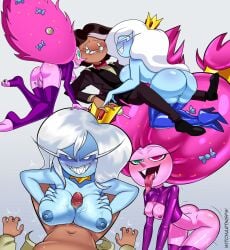 1boy 2023 2girls adventure_time adventure_time:_fionna_&_cake anus areolae artist_name ass big_breasts biting_lip black_hair blue_body blue_skin boobjob boots bowtie breasts candy_queen clothed clothed_male crown evil_grin female female_focus ffm_threesome fingering_self fully_clothed glasses green_eyes heterochromia high_heel_boots high_heels ice_queen ice_queen_(adventure_time) littlewitchnsfw long_hair male multiple_girls nipples open_mouth paizuri penis penis_between_breasts pink_body pink_hair pink_skin pussy questionable_consent red_eye selfcest sharp_teeth simon_petrikov smile smiling straight tan_body tan_skin threesome titjob tongue tongue_out vagina white_eyes white_hair