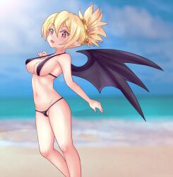 beach bikini bikini_bottom bikini_top breasts demon_girl demon_wings disgaea disgaea_2 large_breasts nippon_ichi_software rozalin seaside sideboob skimpy_bikini unholysoul