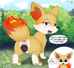 animal_genitalia animal_pussy anus burning canine_genitalia canine_pussy dialogue female fennekin feral generation_6_pokemon genitals hi_res nintendo pawpads plump_labia pokemon pokemon_(species) pussy solo xenoyia_(artist)