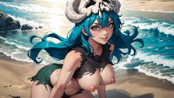 1girls ai_generated beach big_breasts bleach blue_hair breasts_out lxlbanner nelliel_tu_odelschwanck nude tagme