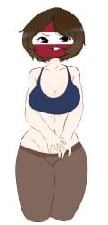 athletic_female big_breasts brown_hair clothing countryhumans countryhumans_girl edit female female_focus female_only flawsystyle latvia_(countryhumans) looking_at_viewer short_hair thick_thighs