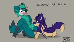 2d_animation altotime_(artist) animated anthro dranard duo fellatio fur green_body green_fur green_wolf hydrid male male/male oral penile purple_body purple_fur sex tan_body tan_fur teyori teyori_(character)