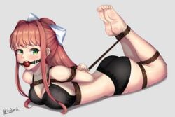 1girls ambiguous_consent arms_tied_behind_back ass athletic_female ball_gag barely_clothed black_bra black_lingerie black_panties bondage bound bra breasts brown_hair captured captured_heroine captured_villainess damsel_in_distress defeated defeated_heroine defeated_villainess doki_doki_literature_club domination embarrassed enslaved female female_focus female_only femsub forced forced_exposure forced_submission gag gagged green_eyes hairbow helpless hogtie humiliation kidnapped large_breasts laying_on_stomach legs_tied lingerie looking_at_viewer monika_(doki_doki_literature_club) panties ponytail questionable_consent restrained revealing_clothes rope rope_bondage sex_slave slave slavegirl sole_female solo submissive submissive_female sufawest surprised tied_up villainess white_bow