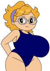 ass big_ass big_breasts black_eyes blue_leotard breasts ec-707 female glasses hairband huge_breasts liz_fuentes looking_at_viewer milf rosie's_rules tagme transparent_background yellow_hair