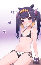 2_hearts ? bikini blush female heart hololive hololive_english hololive_myth looking_at_viewer ninomae_ina'nis petite question_mark small_breasts solo sweat virtual_youtuber zazami_d_(artist)